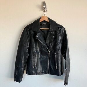 Topshop Faux Leather Jacket Women's Size 6 Black Full Zip Metal Accent Biker